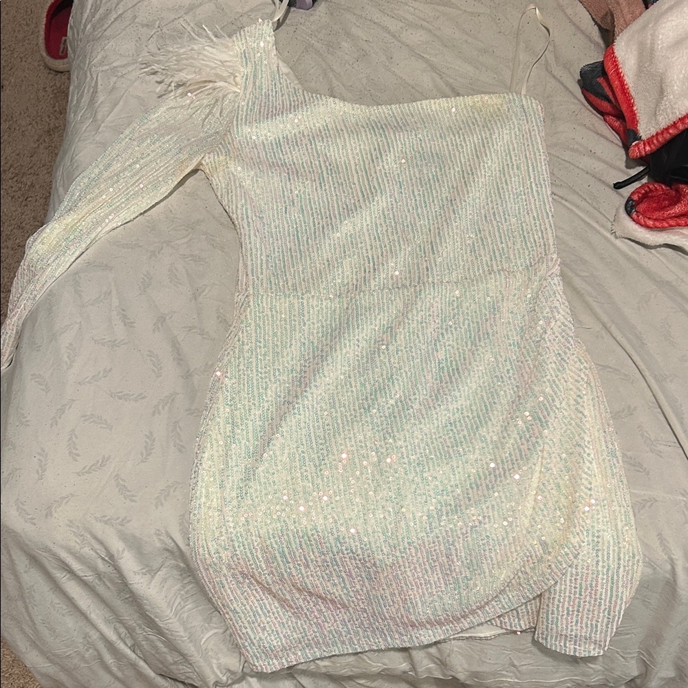 B Darlin Iridescent One-Shoulder Dress